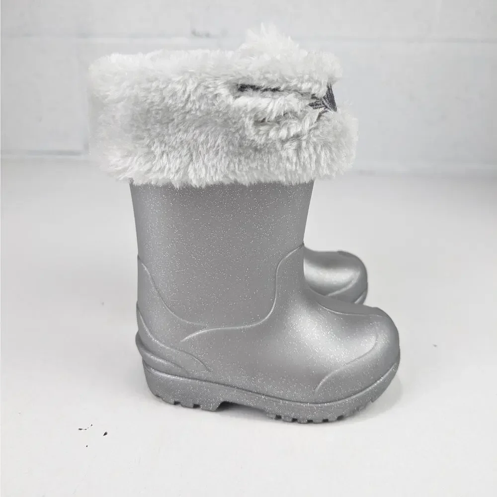 Stride Rite 360 Silver Gecko Toddler Size 5 Faux Fur Cat Ear Boots